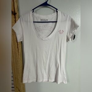 True Religion Women's White V-Neck Tee